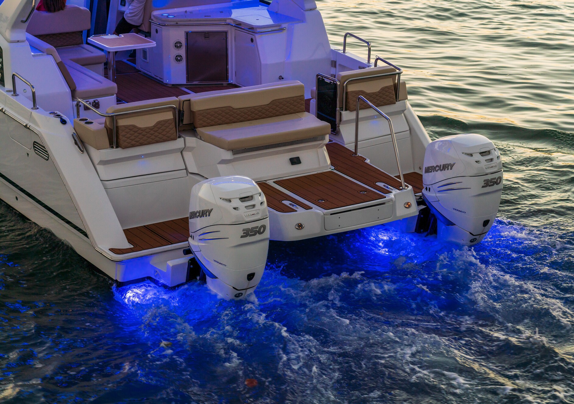 Stern of the catamaran in the Sardinian sea