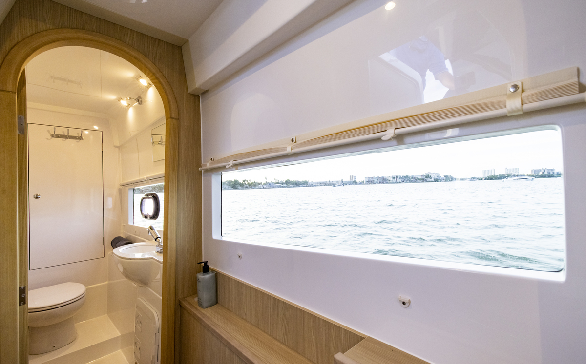 Interior space of the catamaran along the Dorgali coast